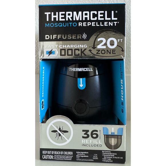 Thermacell Mosquito Repellent Diffuser Rechargeable 20ft Zone 36hr Refill NEW - Picture 1 of 7